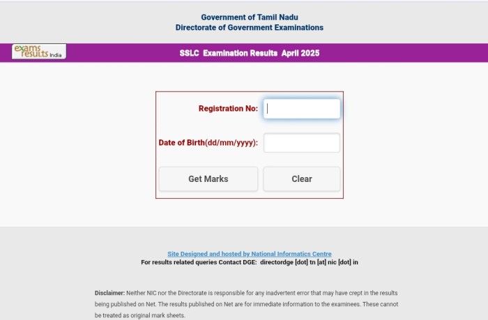tnresults.nic.in 2025 SSLC Result Link