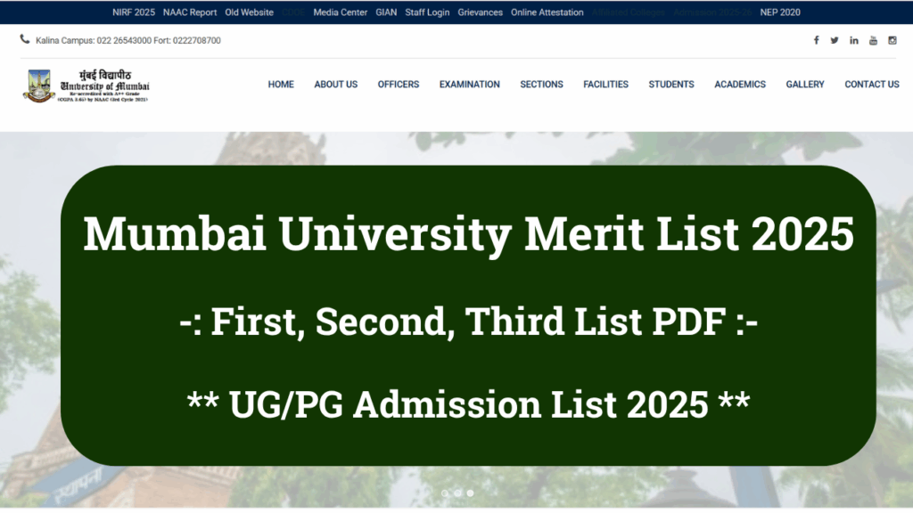 Mumbai University Merit List 2025 Available Here